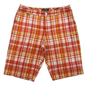 Lauren Ralph Lauren Active Womens 8 Pink & Yellow Plaid Madras Bermuda Shorts